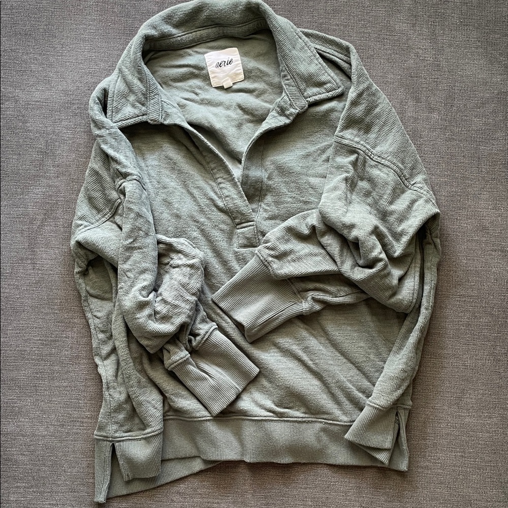 Aerie oversized green collared pullover